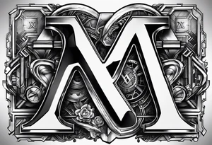 2 letters, X & I.
Cyberpunk Style.
Something like the tatoo in Triple X film. tattoo idea