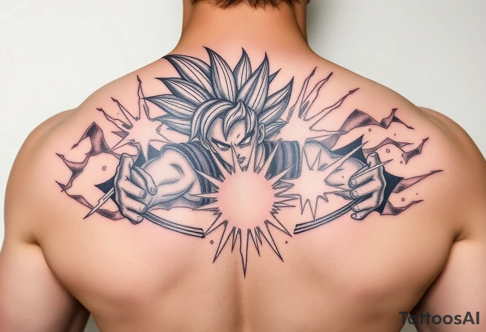 legendary dragonball z scene with energy aura and power effects tattoo idea