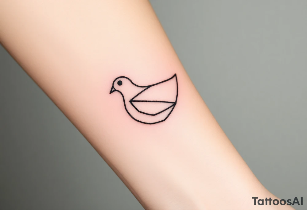 A minimalistic outline of a collared dove, with geometric lines forming its shape in muted gray and white, offering a clean and modern look tattoo idea