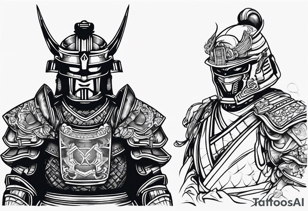 robot samurai vs human samurai tattoo idea
