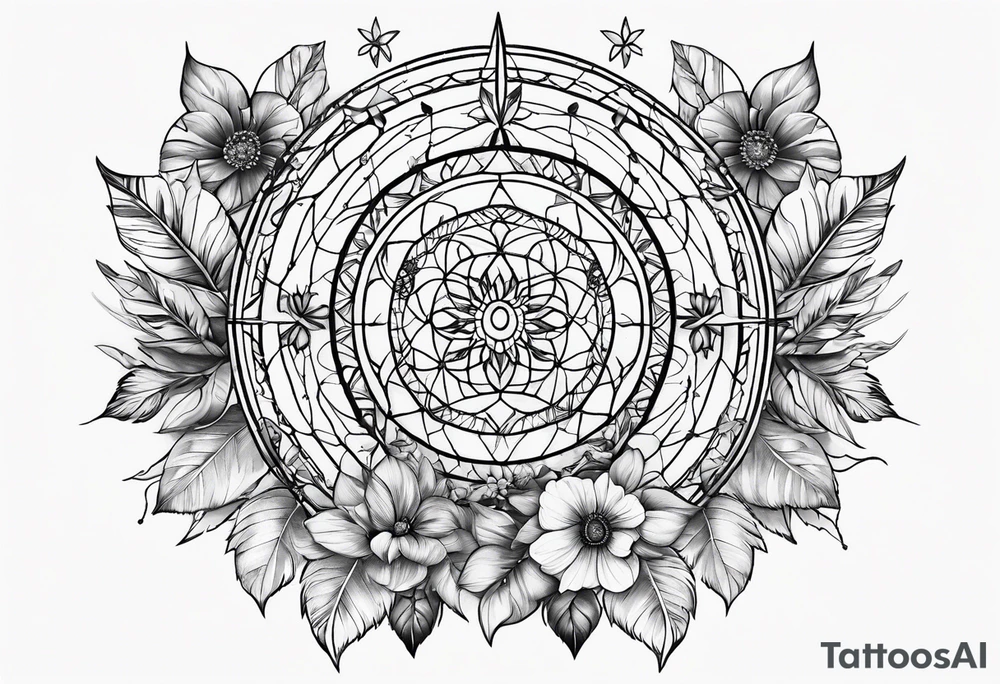 Dream catcher with flowers tattoo idea