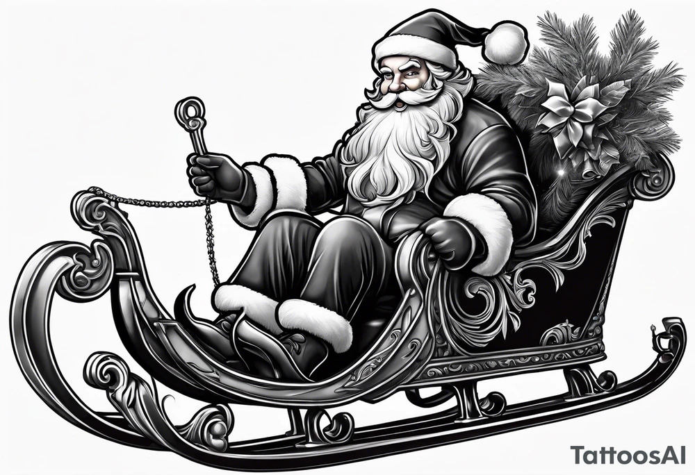 santa claus in his sleigh tattoo idea