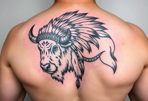 powerful majestic white buffalo with an native American headdress tattoo idea