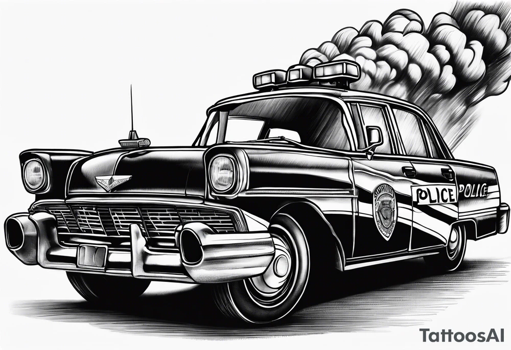 police car on fire tattoo idea
