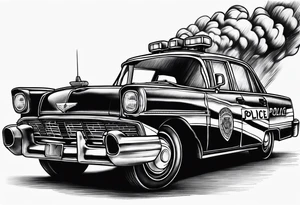 police car on fire tattoo idea