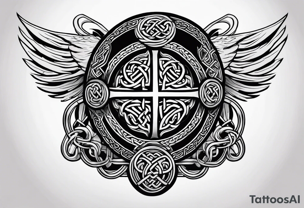 A combination of Celtic bands, Scottish shields, and a black power fist tattoo idea