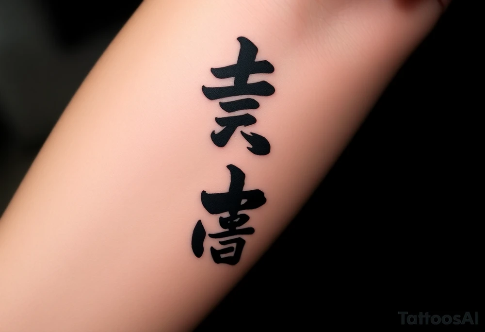 A black and gray tattoo design featuring the Japanese kanji 成長 (growth) and 忍耐 (perseverance), arranged vertically in bold brushstroke ink style. Surround the kanji with subtle martial arts symbolism, like a BJJ belt or grappling figures in motion. Incorporate inspirational energy similar to Kobe Bryant’s Mamba Mentality or Stephen Curry’s faith and discipline, reflected through minimalist elements like a subtle basketball silhouette or flame. The design should feel powerful, clean, and philosophical tattoo idea