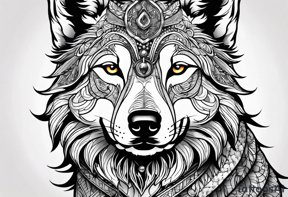 Hundepfote mit Wolfsgesicht tattoo idea