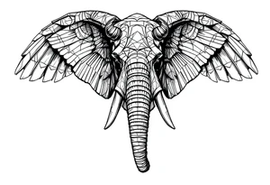 A hieroglyphic, depicting an ancient and gargantuan African elephant with horns protruding from its forehead and wings that resemble that of a falcons tattoo idea