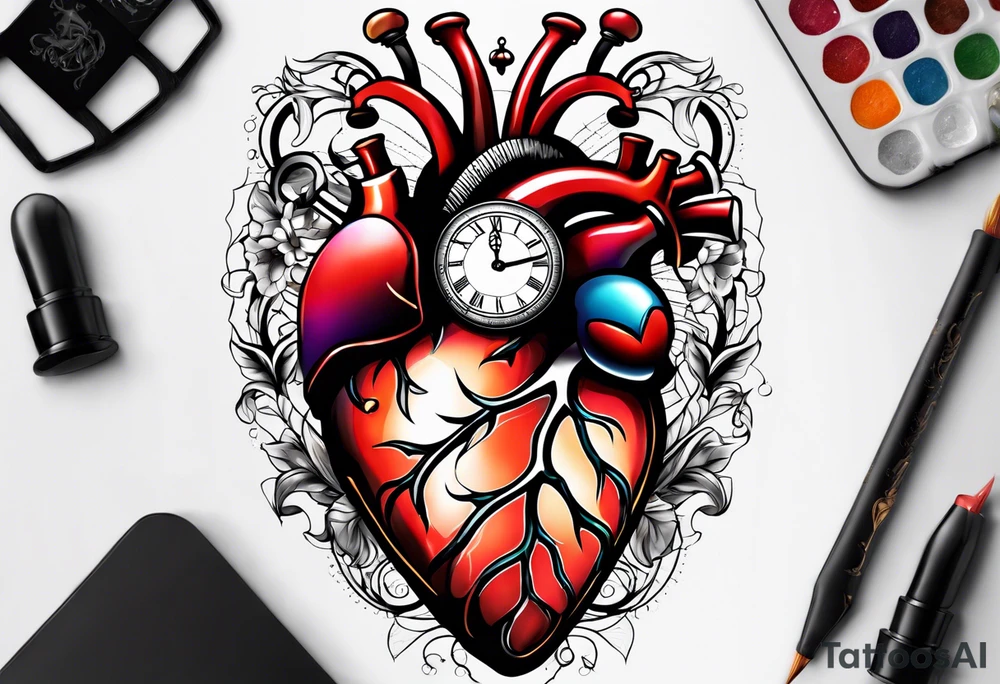 Heart with clock hands on 8 and 5 tattoo idea