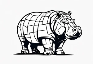 Hippopotamus creating a brick wall tattoo idea