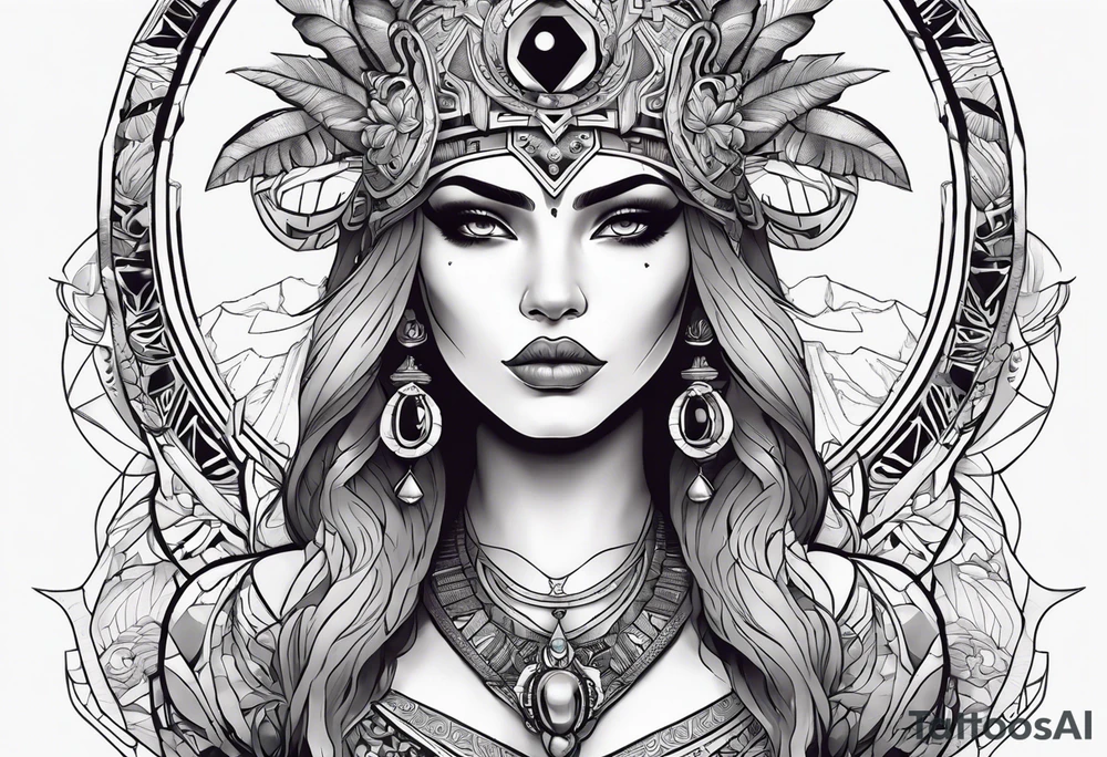 kali, alien goddess, valkrye, pirate, zenza resonance, pachamama, lotus azul, blank panther, eagle, skull, 5D, nueva gaya, dna 12 tattoo idea