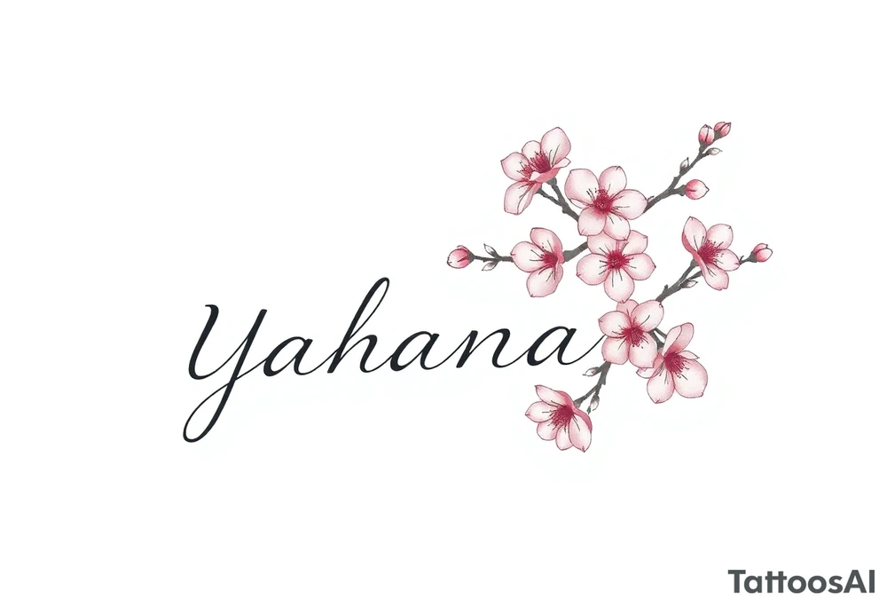 Name YAHANARA with cherry blossoms tattoo idea