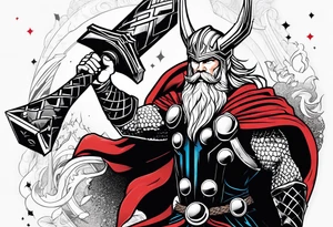 thor with red beard and hammer tattoo idea