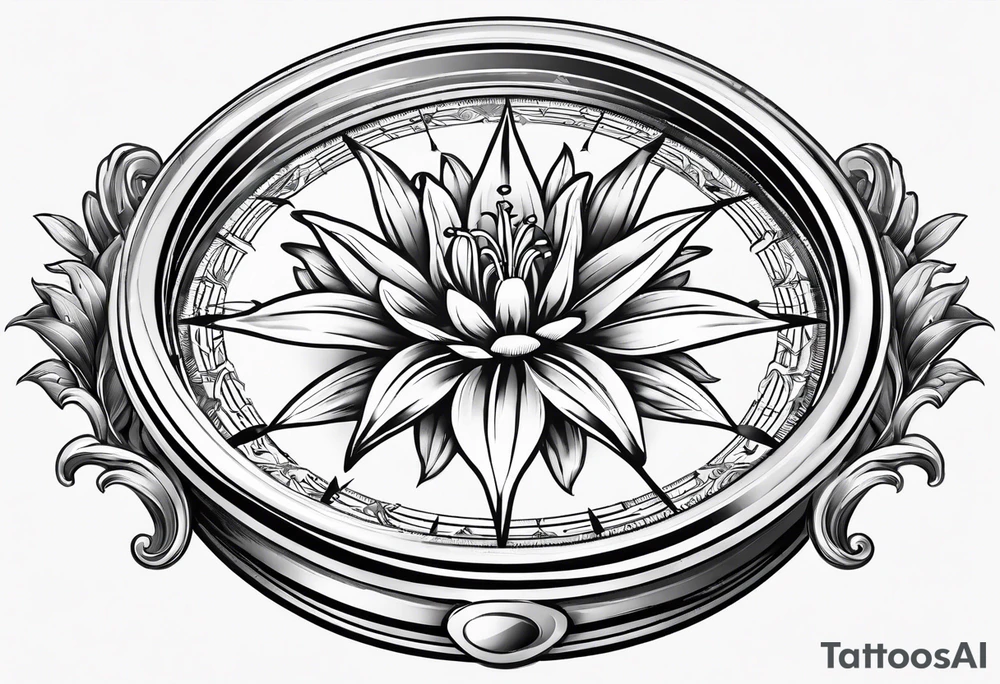 A Vintage compass with lily flower. tattoo idea