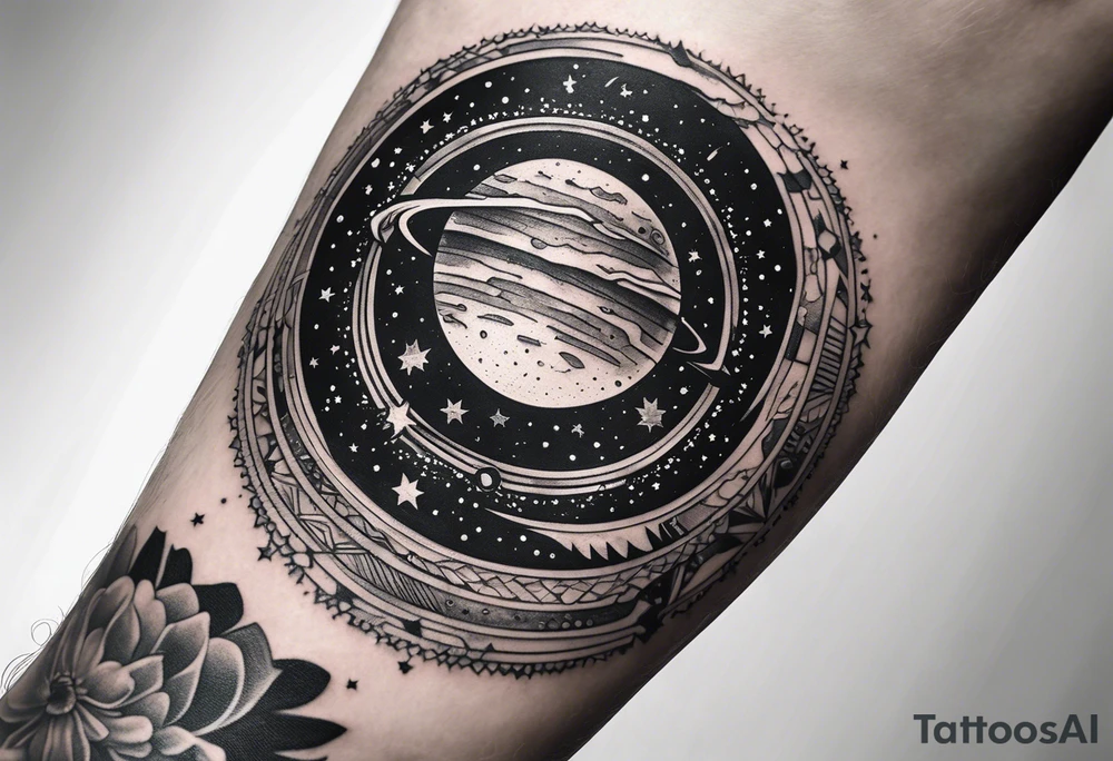 I wanna a tattoo in my wrist with a shape of rectangle wide as a bracelet with astronomy theme galaxy planets and stars like stripe tattoo idea