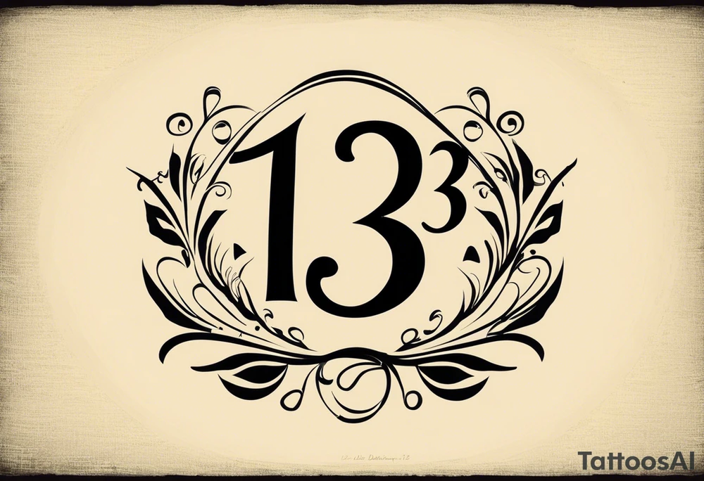 I would like a tattoo - number '13' in a colorful old school style. The tattoo should be approximately 7-8 centimeters in size. It symbolizes the date my daughter was born. Please make it bold and vibrant, with classic old school elements like shading, outlines, and maybe some subtle details that hint at a lucky or meaningful number. tattoo idea