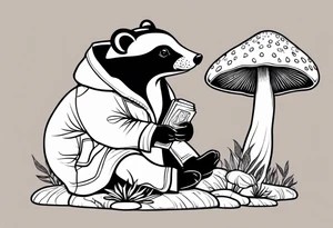 Badger in a coat sitting on a mushroom tattoo idea