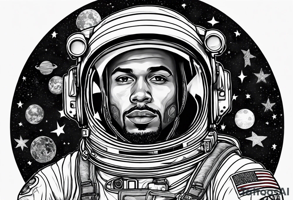 Astronaut with hippie patches tattoo idea