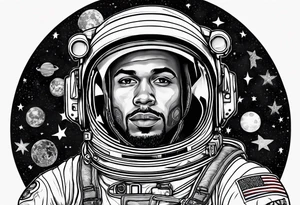 Astronaut with hippie patches tattoo idea