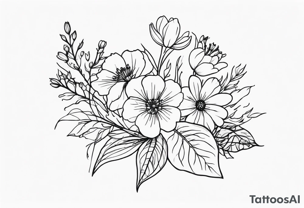 Small birth flower bouquet tattoo idea