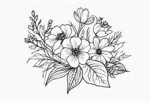 Small birth flower bouquet tattoo idea