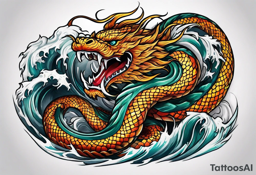 World serpent fighting in a typhoon tattoo idea