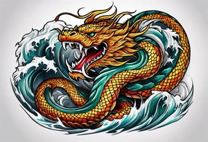 World serpent fighting in a typhoon tattoo idea