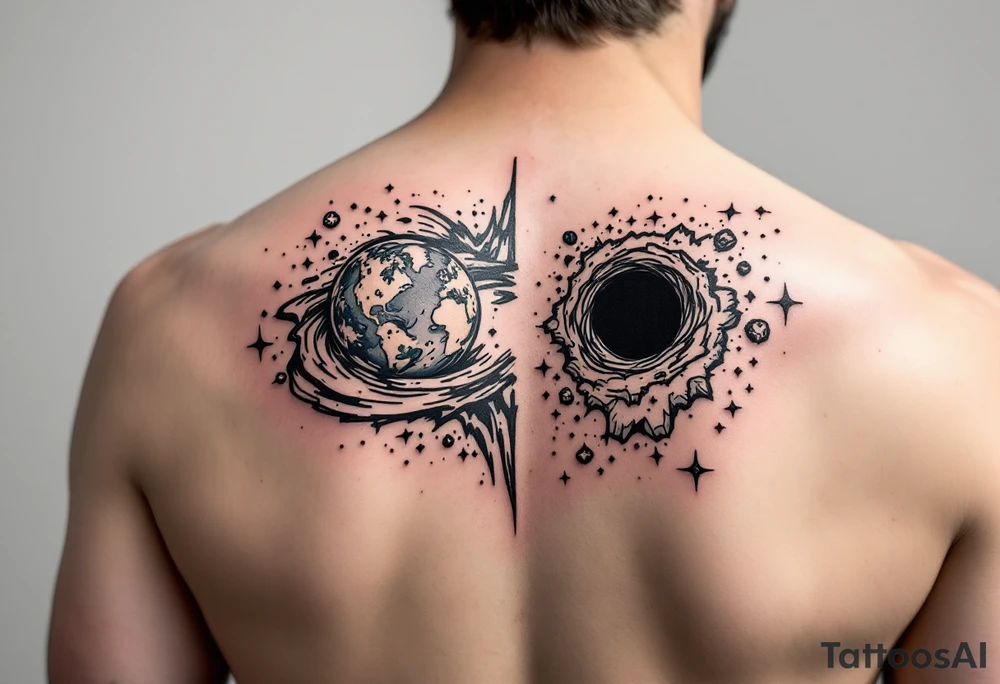 2 different worlds on both sides of a black hole tattoo idea