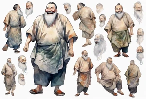 full portrait a large man in a tunic with a grey beard laughing tattoo idea