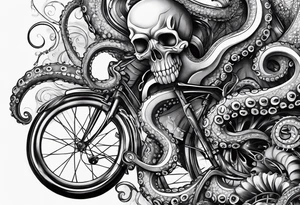 Full arm sleeve , octopus and bicycle parts tattoo idea