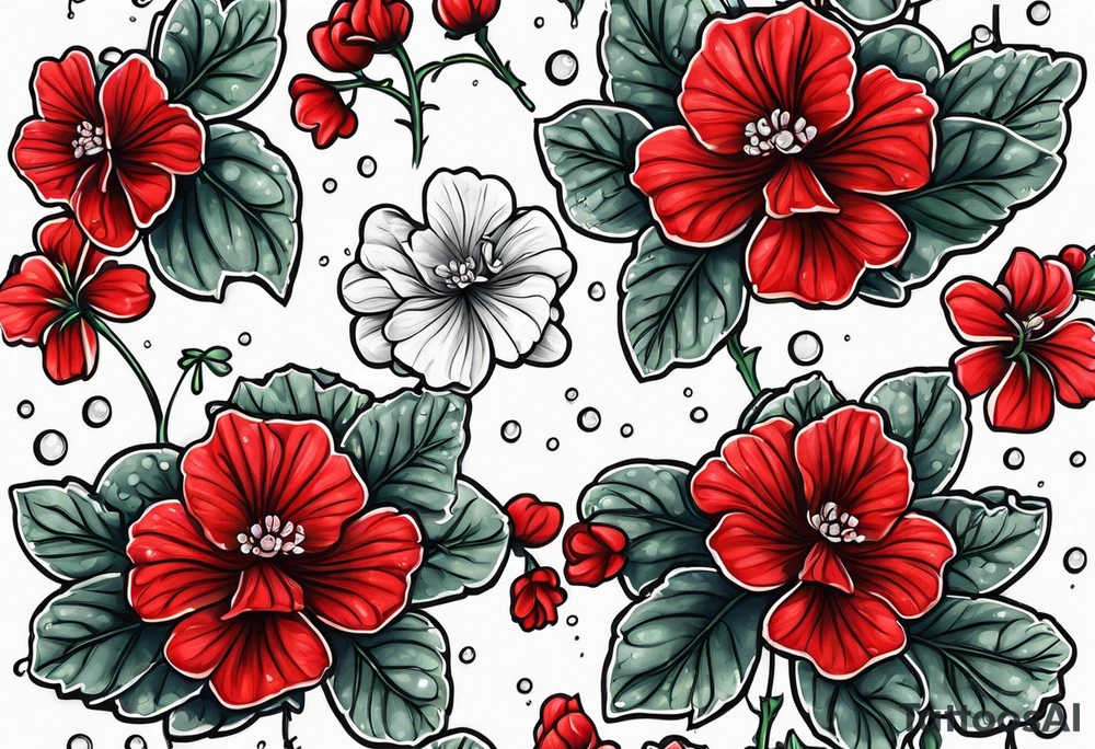 Red geraniums in the rain umbrella tattoo idea