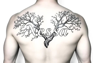 the name Nessa in a live tree tattoo idea