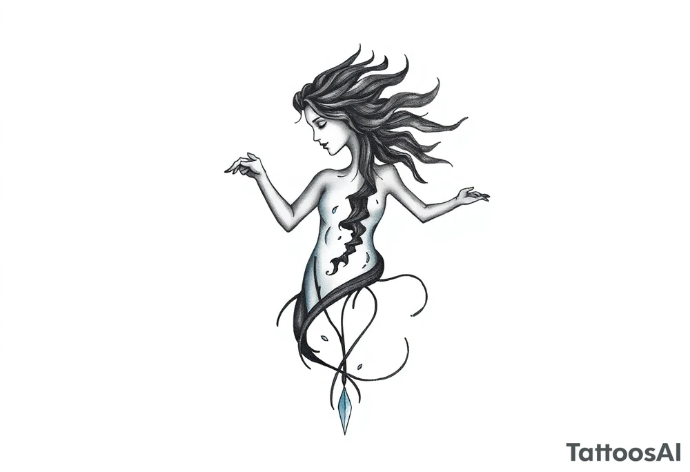 A minimalist tattoo that represents a shattered and betrayed gemini woman who fought hard throughout this year. With colors blue and black. Make it unique and rare. Without leaves and stem. tattoo idea