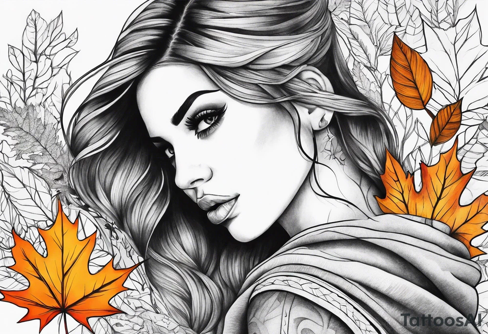 thigh tattoo with fall colors tattoo idea