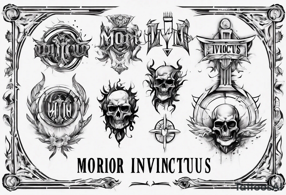 roman font saying "morior invictus" tattoo idea