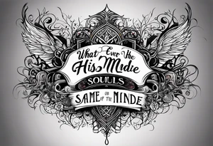 Script lettering saying"What ever our souls are made of, his and mine are the same" gothic tattoo idea