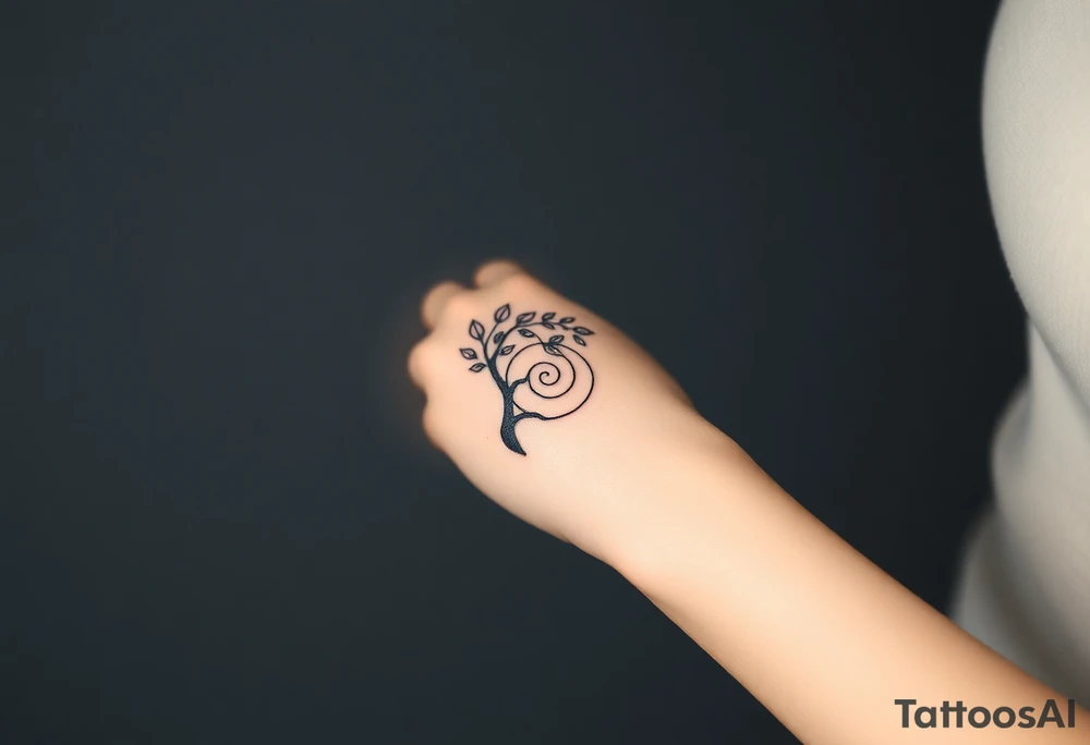 Fibonacci spiral shell inside of tree with leaves tattoo idea