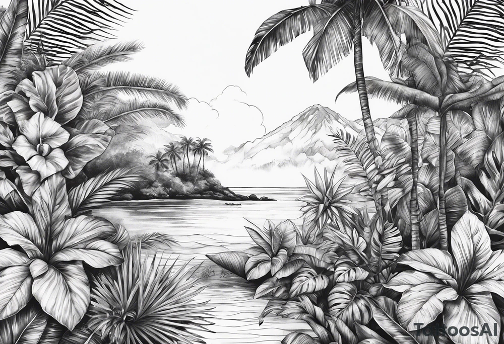 Tropical plants sleve tattoo idea