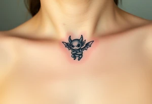 Misfit tiny goblin with wings and horns tattoo idea