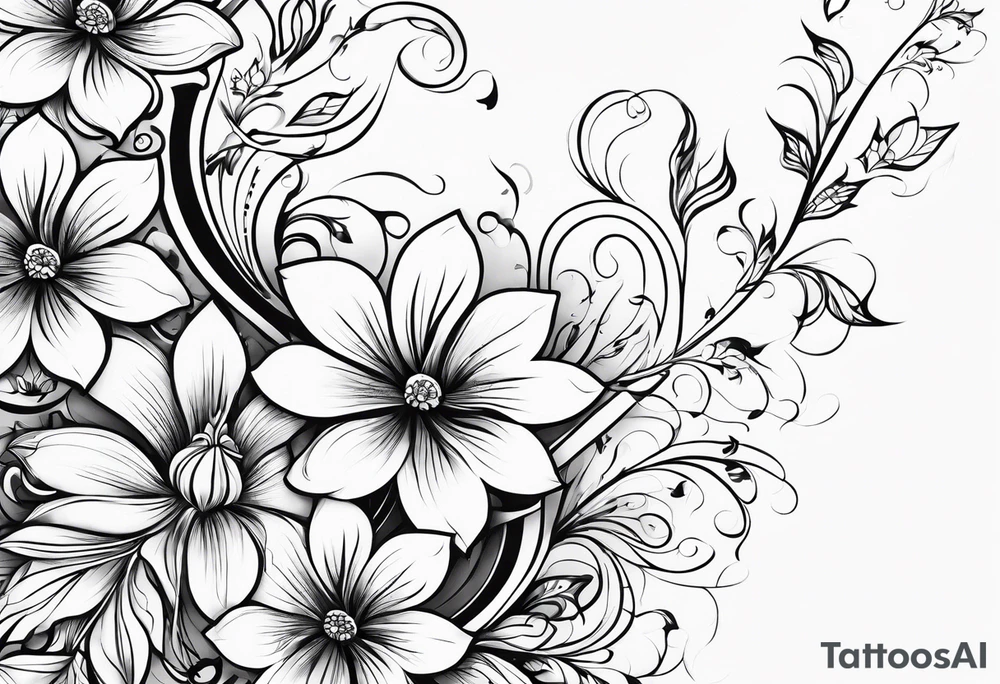 vertical and tall flower vine with shapes tattoo idea