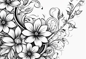 vertical and tall flower vine with shapes tattoo idea