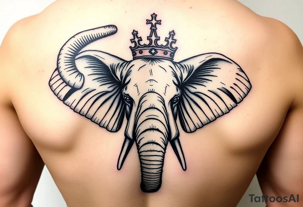 Elephant with trunk up, queen crown tattoo idea