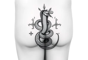 Kundalini cobra coiled around upper thigh onto hip tattoo idea