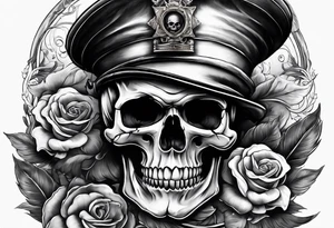 skull with sailors hat on smoking a pipe tattoo idea
