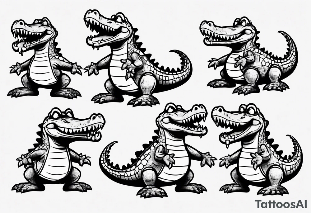 drunk cute cartoon crocodile full body tattoo idea