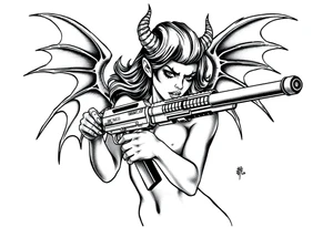 angry succubus holding gun tattoo idea