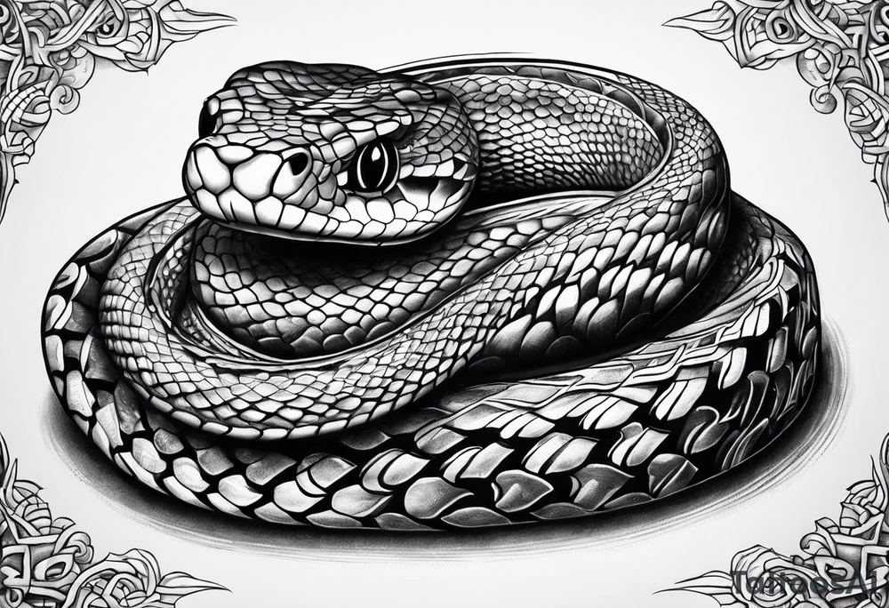 A snake that has text along its' body saying something about conquering fear tattoo idea