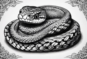 A snake that has text along its' body saying something about conquering fear tattoo idea