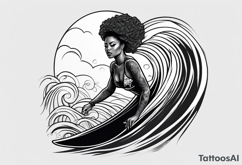 Black woman surfing tattoo idea